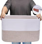 Large Cotton Rope Storage Basket with Leather Handles, Laundry Hamper Basket, 20 "L x 14" W x 12 "H, Durable & Stylish Organizer for Home.(Large Light Khaki)