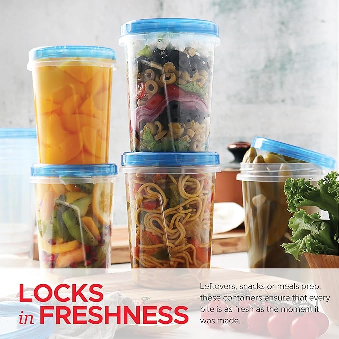 Tafura 12 Pack Leakproof Freezer Containers for Food with Twist Top Lids - 32 Oz BPA Free Reusable Plastic Soup Containers with Screw On Lids - Ideal for Meal Prep, Leftovers & Pantry Organization