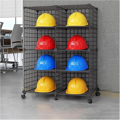 Stackable Safety Helmet Storage Boxes, Large Adjustable Hard Hat Placement Organizer Rack with Wheels for Construction Site/Garage/Workshop/Factory Helmet Display Shelf (2 * 4)