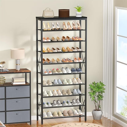 10-Tier Shoe Rack Organizer, Large Shoe Shelf with Metal Shelves, X Frames, Adjustable Shelves, Holds 40 Pairs, Black