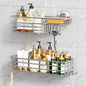TAILI Shower Caddy Suction Cup 2 Pack with Hooks and Soap Holder, Heavy Duty Shower Organizer for Bathroom, No Drilling Silver Bathroom Suction Shelves-Silver
