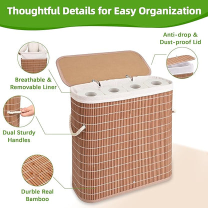Livole Bamboo Toilet Paper Storage with Lid - 16 Regular Rolls or 12 Mega Rolls 36L Large Capacity Natural Toilet Paper Basket Organizer for Bathroom