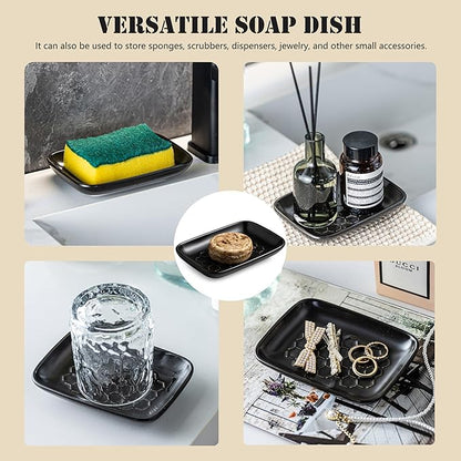 Gomakren Soap Dish for Shower, Ceramic Bar Soap Holder with Honeycomb Design - Soap Saver Tray for Bathroom Kitchen Sink, Sponge & Organizer Tray, Upscale Look, 5.5 Inch, Black