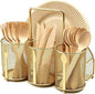 Silverware Organizer Utensil Caddy - 4 Compartment Metal Cutlery Holder Flatware Storage Basket Fork Spoon Napkin Paper Plate Kitchen Countertop Party Picnic Camping Buffet Outdoor (Gold)