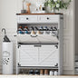 Shoe Storage Cabinet with 2 Flip Drawers & 2 Storage Drawers, Tall Narrow Slim Shoe Rack Organizer, Farmhouse Wood Hidden Shoe Cabinet for Entryway,Hallway, White