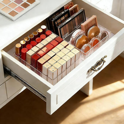 Acrylic Makeup Palette Organizer - Lipstick Organizer - 7-Divided Eyeshadow Palette Organizer for Drawer - Cosmetics Display Storage for Vanity Bathroom Countertop - Clear Cosmetic Organizer