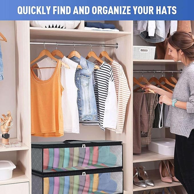 2 Pack Caps Hat Organizer Case Hat Holder Rack with 2 Carry Handles for Closet Moisture