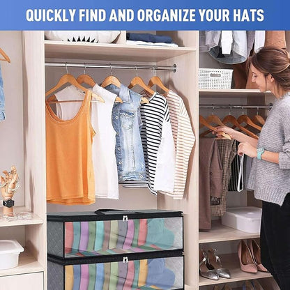2 Pack Caps Hat Organizer Case Hat Holder Rack with 2 Carry Handles for Closet Moisture