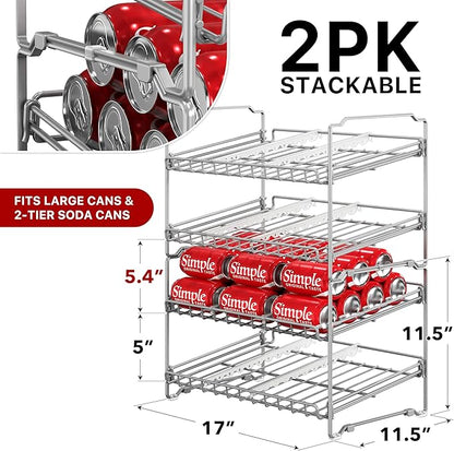 Simple Houseware 2 Tier Stackable Can Rack, Silver, 2 Pack