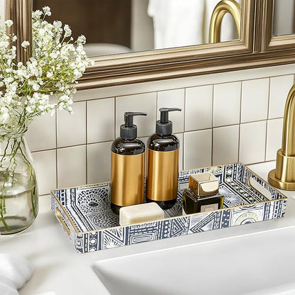 MAONAME Plastic Vanity Tray, Small Bathroom Counter Tray, Narrow Decorative Trays with Handles, Storage Dresser Trays Organizer for Toilet Tank, Jewelry, Makeup, 13.8" x 6" x 1.57"