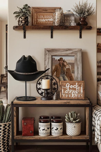Cowboy Hat Stand Heavy Metal Western Tabletop Hat Holder Rustic Vintage Western Decor Wide Brim Hat Display for Desk Shelf Closet for Fedora Straw Hats Home Accessories Black 2 Pcs