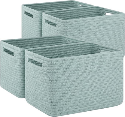 4 Pack Storage Baskets for Organizing Toys, Towels, and Clothes, Woven Basket for Shelves, Sturdy Nursery Cube Bins for Storage, 13''L x9''W x7.8''H, Frosty Green