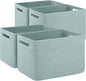 4 Pack Storage Baskets for Organizing Toys, Towels, and Clothes, Woven Basket for Shelves, Sturdy Nursery Cube Bins for Storage, 13''L x9''W x7.8''H, Frosty Green