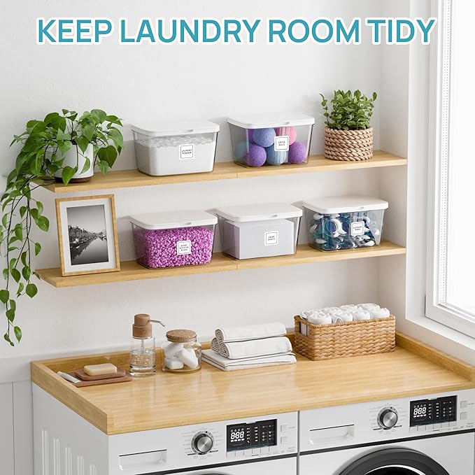 Vtopmart 5 Pack Laundry Pods Container and Dryer Sheet Holder, Detergent Powder Container with Lids &Labels & Scoop for Laundry Room Organization, Laundry Storage for Powder, Pods, Scent Booster Beads