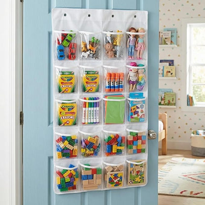 Premium Over Door Shoe Organizer, White, 20 Pockets, Heavy Duty Hanging Storage Rack with Metal Hooks for Closet, Bathroom, Dorm, Space Saving Solution for Shoes, Accessories, Toys