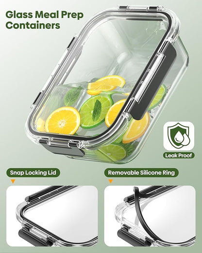 KEMETHY 40 PCS Glass Food Storage Containers with Lids(20 Container & 20 Lid), Borosilicate Glass Meal Prep Containers for Kitchen Storage and Organization, BPA-Free, Leak Proof, Reusable