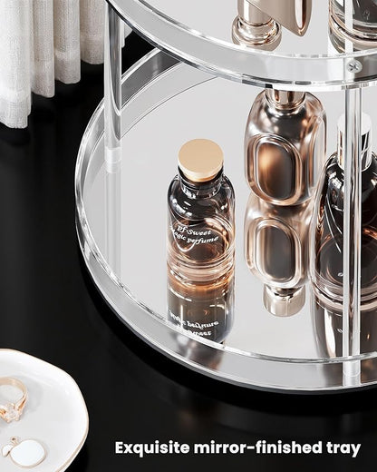 Lolalet 360 Degree Rotating Acrylic Perfume Organizer Stand, 2 Tiers Clear Perfumes Holder Display Rack, Makeup Skincare Organization for Vanity Bathroom Countertop -Medium, Clear