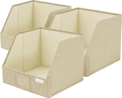 VIVIDECOR Open Front Closet Storage Bins 12x12x10 – Trapezoid Shelf Organizer, Easy Access Fabric Baskets for Clothes, Towels – Beige, 3 Pack