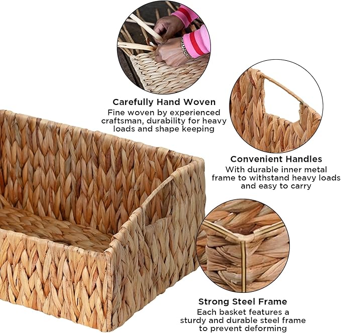 Rattan Storage Baskets, Handwoven Wicker Storage Bins with Built-in Handles, Storage Container Baskets for Shelves, Bedroom, Bathroom, Laundry Room or Kitchen(Natural)