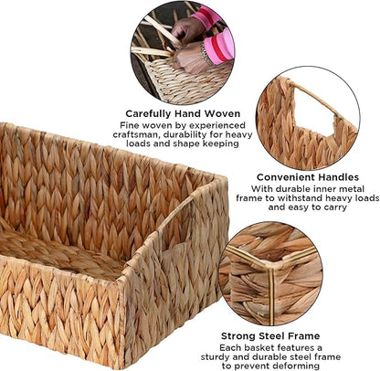 Rattan Storage Baskets, Handwoven Wicker Storage Bins with Built-in Handles, Storage Container Baskets for Shelves, Bedroom, Bathroom, Laundry Room or Kitchen(Natural)