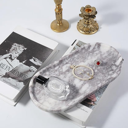 Koville Real Luxurious Marble Vanity Tray, 12"x6" Calacatta Viola Marble Catchall Tray for Bathroom, Natural Stone Perfume Trays Jewelry Dish for Dresser, Genuine Stone Storage Tray for Home Decor