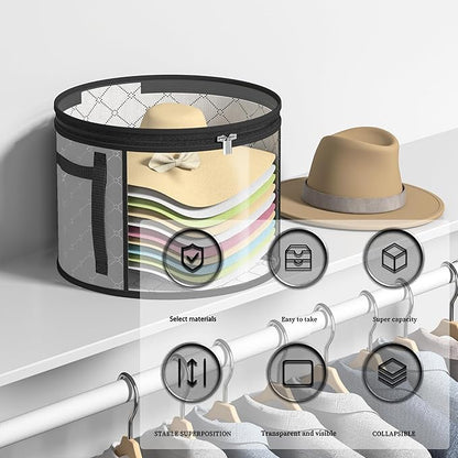 Veki 2pack Clear Hat Organizer for Closet, Hat Boxes for Women Storage With Dustproof Lids, Hat Box for Travel and Storage, Cowboy Hat, Stackable Round Brim Hats Organizer Bag Container (Gray)
