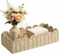Upgraded Scalloped Wicker Toilet Paper Storage Basket, Handwoven Paper Rope Organizer for Toilet Tank & Shelves, Living Room, Bedroom & Entryway, Decorative Woven Bin, Beige L