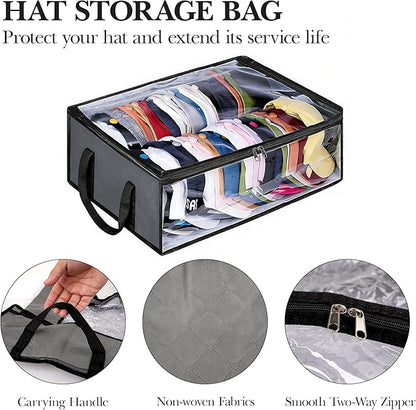 Hat Organizer for Baseball Caps, Non-Woven Wide Hat Storage Box with Handle, Large Hat Racks Holder for Bedroom Closet (Grey)