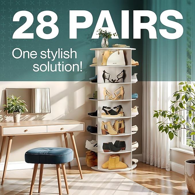 LOFT + IVY 7 Tier Rotating Shoe Rack Tower – 360° Spinning Storage Organizer, Modern Round Shoe Carousel for Closet, Entryway, Bedroom – Space Saving Rotating Lazy Susan Storage Tower