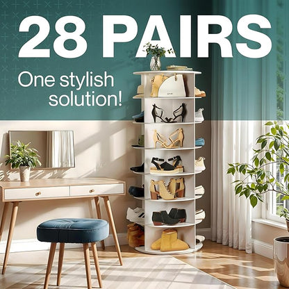 LOFT + IVY 7 Tier Rotating Shoe Rack Tower – 360° Spinning Storage Organizer, Modern Round Shoe Carousel for Closet, Entryway, Bedroom – Space Saving Rotating Lazy Susan Storage Tower