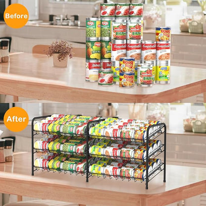 Can Rack Organizer, Can Storage Rack, Can Organizers and Storage for Pantry, Stackable Can Storage Dispenser for Kitchen Pantry Cabinet, Black
