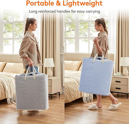 Lifewit 2 Pack Laundry Basket 100L Each, Collapsible Clothes Hamper with Reinforced Handles, Freestanding Waterproof Design for Bedroom and Laundry Room, Grey&Blue 200L Total