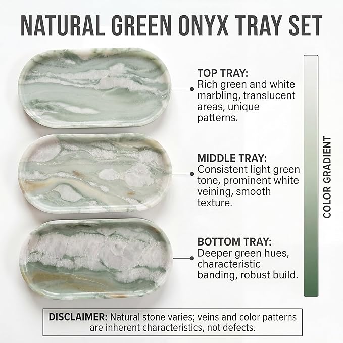 YKAJO Oval Real Marble Tray for Bathroom Kitchen Counter Stone Decorative Vanity Tray for Dresser Perfume Heavy Catchall Organizer for Soap Jewelry (Botanical Green, 11.8" x 5.9")