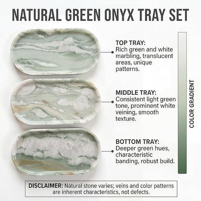 YKAJO Oval Real Marble Tray for Bathroom Kitchen Counter Stone Decorative Vanity Tray for Dresser Perfume Heavy Catchall Organizer for Soap Jewelry (Botanical Green, 11.8" x 5.9")