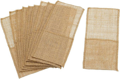 uxcell Burlap Lace Utensil Holders, 10Pcs Knife Forks Napkin Silverware Holder Bag Cutlery Pouch for Wedding Party Decoration