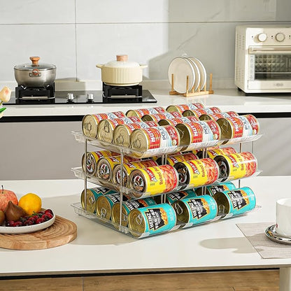 Amlllas Can Organizer for Pantry, Stacking Can Storage Organizer Pantry, Automatic Rolling Can Rack for Fridge, 3Tire 6 Columns Can Holder for 72 Cans, Canned Goods Organizer