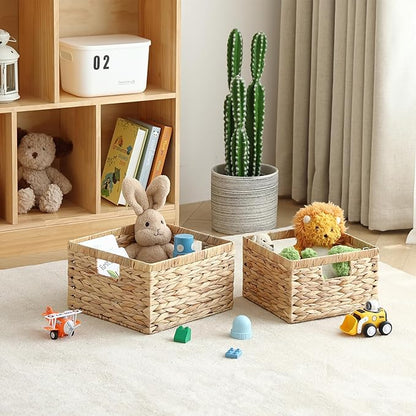 Large Wicker Basket Set of 2 Woven Baskets for Shelves Gift Baskets Empty Wicker Storage Organizing with Built-in Handles 2-Pack Nesting Woven Basket 11.8*11.8*7.1INCH