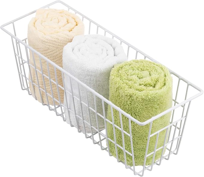 iPEGTOP Freezer Baskets, Set of 4 Farmhouse Metal Wire Basket Freezer Storage Wire Baskets Organizer Wire Storage Basket for Kitchen Pantry Organizer Bins (White)