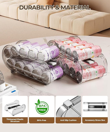 Drink Organizer for Fridge, Soda Can Organizer Dispenser for Refrigerator with Automatic Rolling,Organize Standard Size 11.15oz or 12oz Cans Drink,Save space for Fridge、Kitchen、countertop （4 pack）