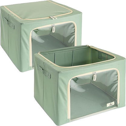 Sorbus Storage Bins with Metal Frame - Stackable & Foldable Clothes Organizer Bags - Oxford Fabric Storage Containers with Large Clear Window & Carry Handles Organization for Bedding Linen & Clothing