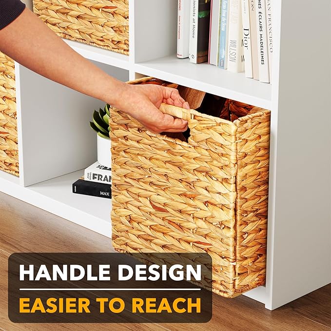 SpaceAid 6 Pack Wicker Basket, Storage Baskets for Organizing, Woven Rattan Basket with Handles for Shelves, Water Hyacinth Large Cube Organizer Storage Bin, 12x12x12 inch, Natural