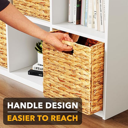 SpaceAid 6 Pack Wicker Basket, Storage Baskets for Organizing, Woven Rattan Basket with Handles for Shelves, Water Hyacinth Large Cube Organizer Storage Bin, 12x12x12 inch, Natural