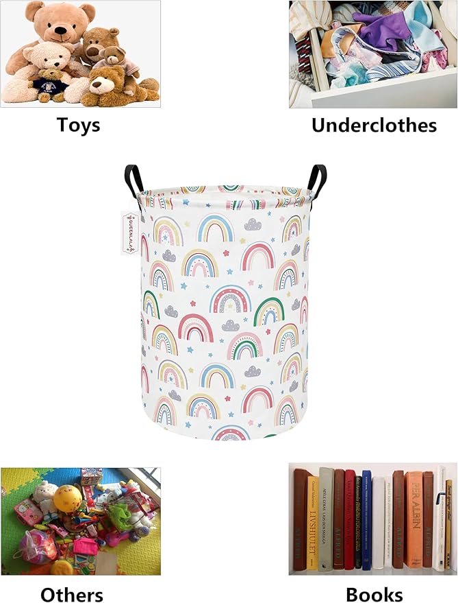 QUEENLALA Large Storage Basket,Laundry Hamper/Bathroom/Home Decor/Collapsible Round Storage Bin,Boys and Girls Hamper/Boxes/Clothing（Round-Rainbow）