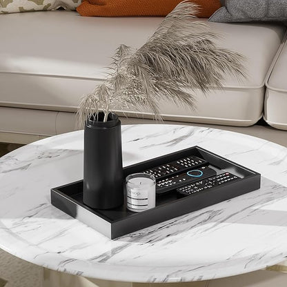 ZHWS Black Bathroom Vanity Tray for Countertop Perfume Makeup Jewelry Candle Decor, Kitchen Tray for Soap Dispenser Spice Salt, Large Black Tray for Toilet Tank Paper, Serving Nightstand 13”x6.5”