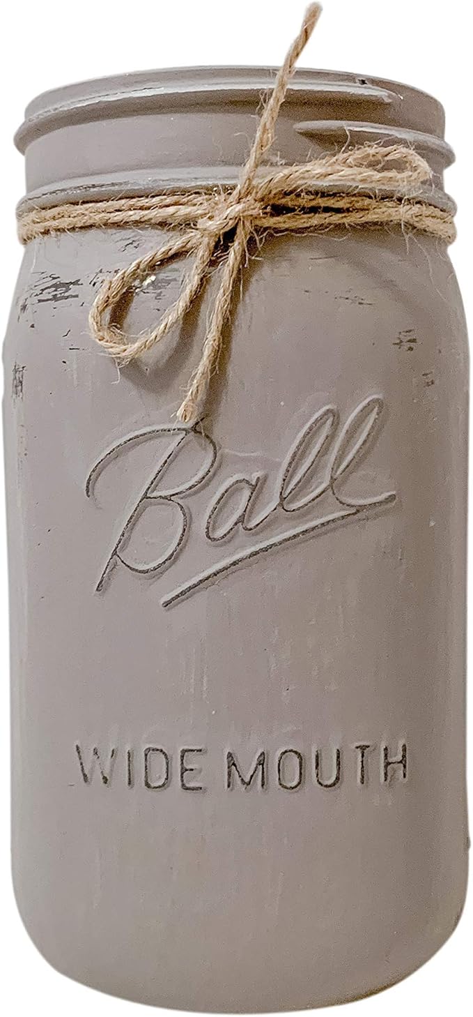 Painted Mason Jar Utensil Holder for Kitchen Counter, 32 oz. Wide Mouth Mason Jar Utensil Holder, Rustic Mason Jars for Centerpieces Rustic Farmhouse Style Mason Jar Decor for Kitchen