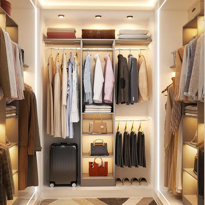 Besiost 48" Closet Organizer System, 4FT Closet System for Small Closets with 4 Hanging Rods & 3 Shelves, 80"H Small Closet Organizers and Storage for Bedrooms, Cloakrooms, Gray