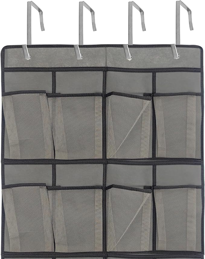Gray Over Door Shoe Organizer, 24 Large Pockets Hanging Storage for Closet Organization, Space Saving Shoe Rack and Accessory Holder