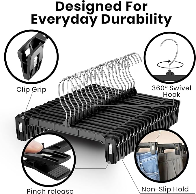 Utopia Home Skirt Hangers - 30 Pack Plastic Hangers with Clips and 360 Swivel Hook for Closet Use and Hanging Bottoms Such as Skirts Pants Jeans