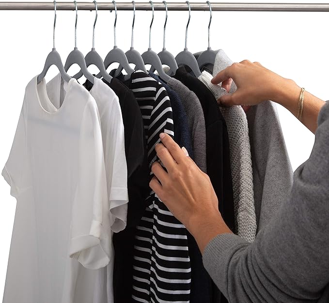 Simplify Slim Velvet Clothes Hangers | 50 Pack | Non-Slip | Shirts | Suit | Pants | Dresses | Garments | Closet Storage & Organization | Durable | Grey