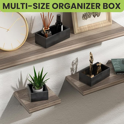 Bamboo Drawer Organizer Set, 5 PCS Multi-use Varied Sizes Junk Drawer Organizer Kitchen Storage Box for Office, Home, Bedroom, Bathroom, Black